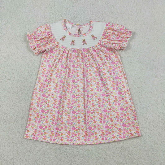 bow bunny floral smock dress embroidered easter girl dress