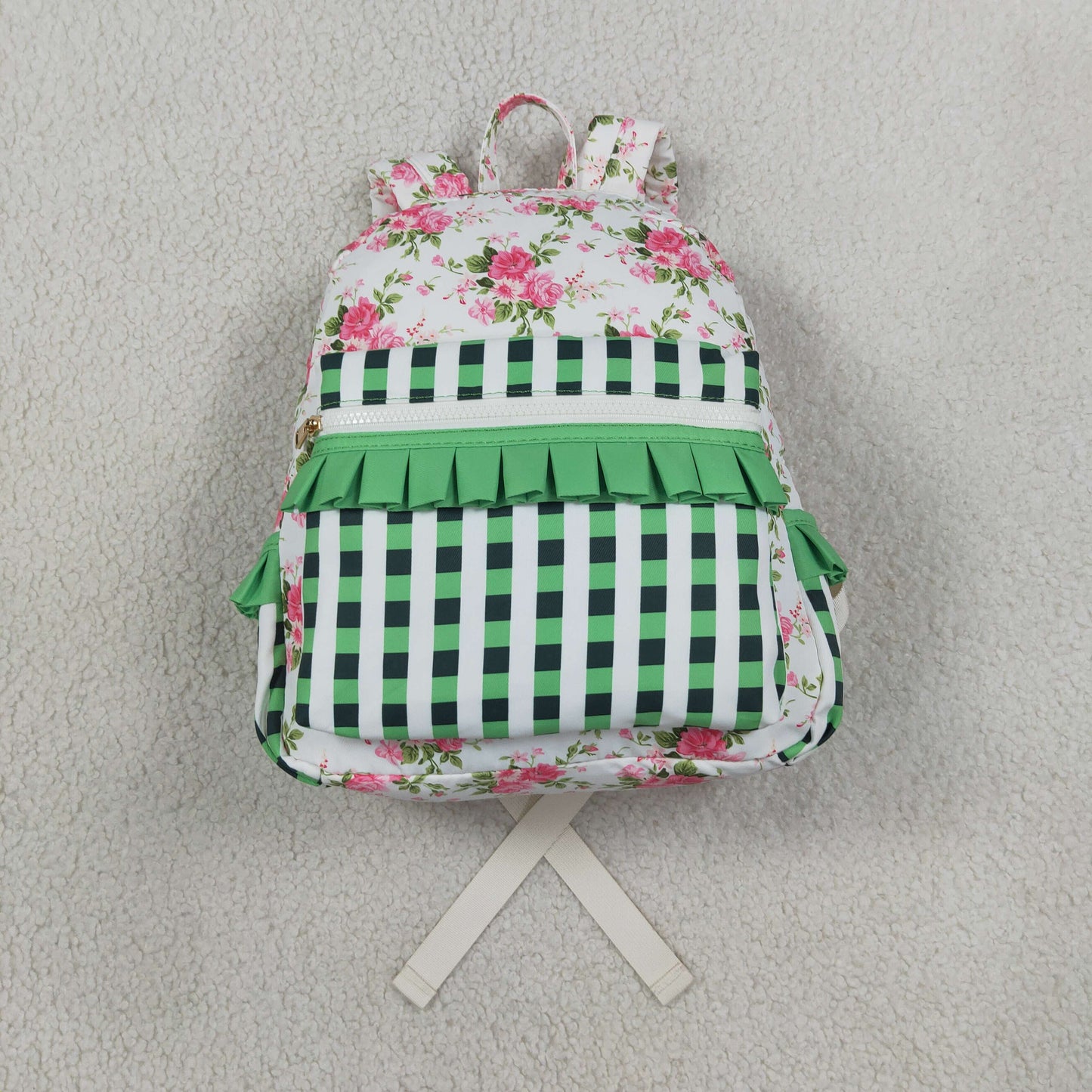 BA0218 flower plaid ruffle backpack for girl