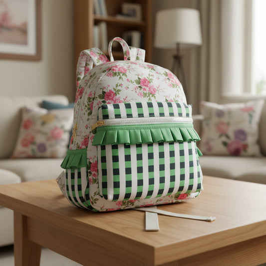 BA0218 flower plaid ruffle backpack for girl