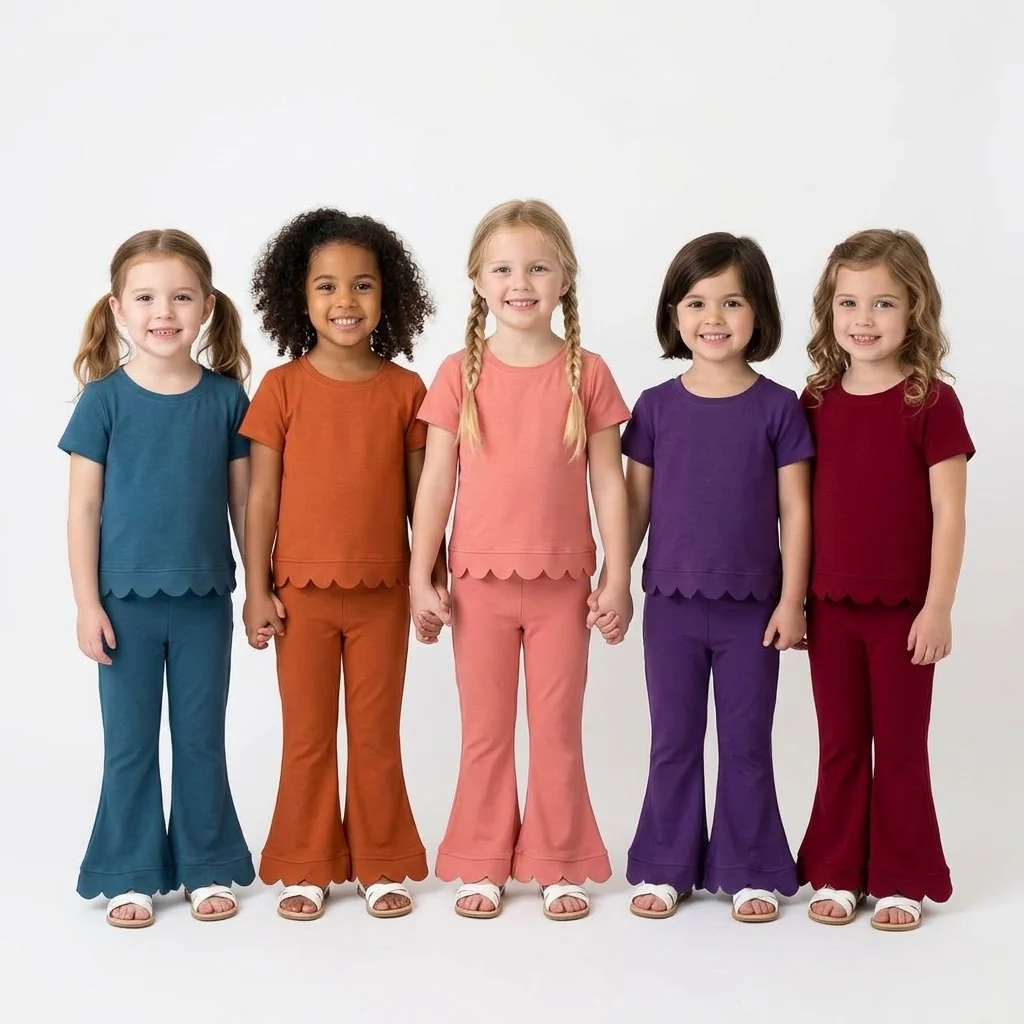 solid cotton callop girls outfit pants set
