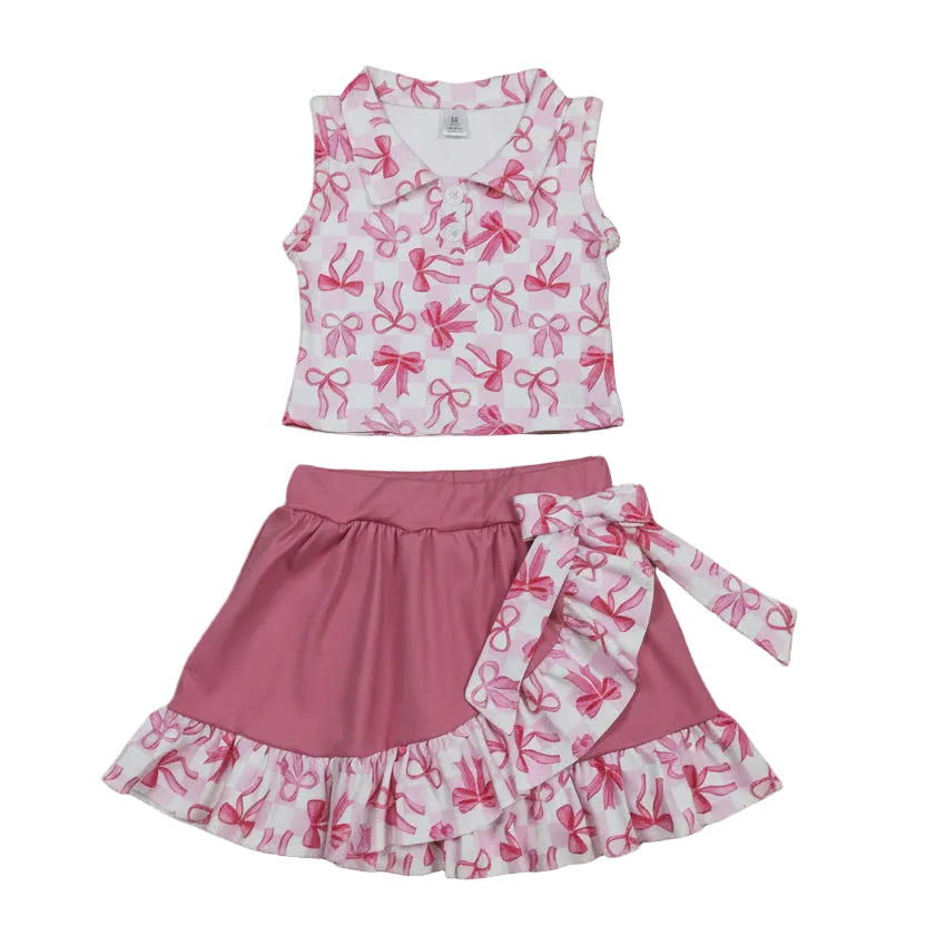 pink bow coquette ruffle skort set girls clothing