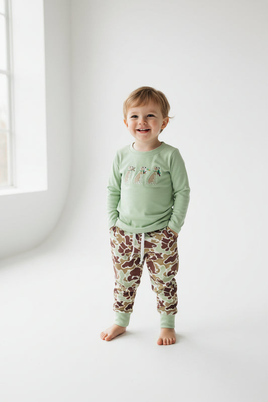 hunter dog embroidery shirt camo joggers boys outfit
