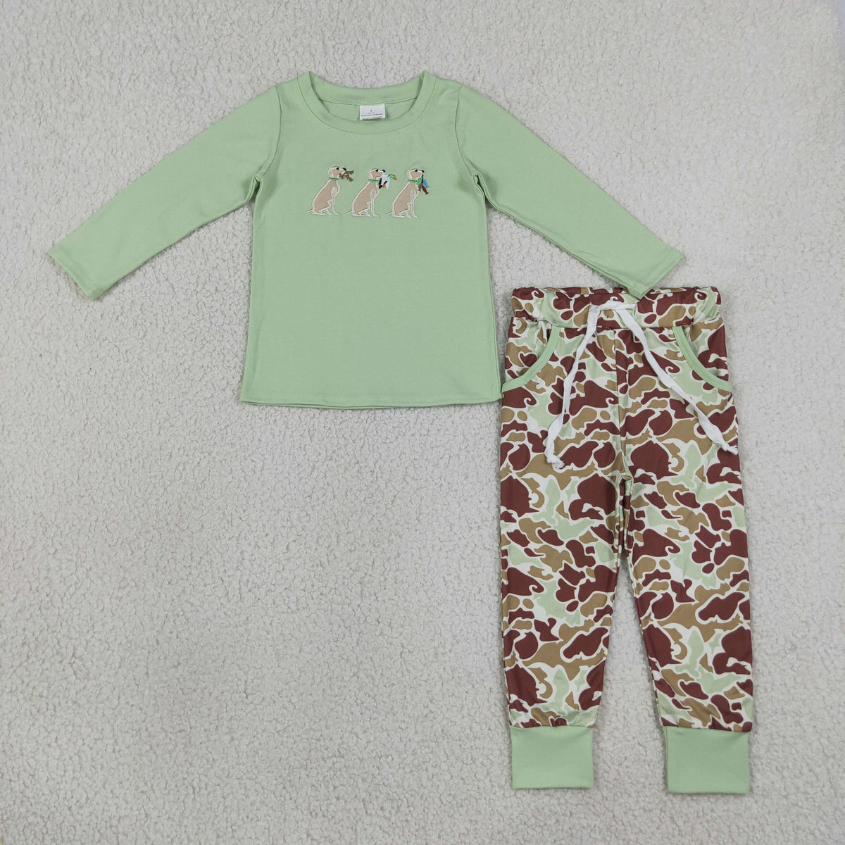 hunter dog embroidery shirt camo joggers boys outfit