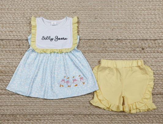 embroidery silly goose shorts set toddler girl clothes