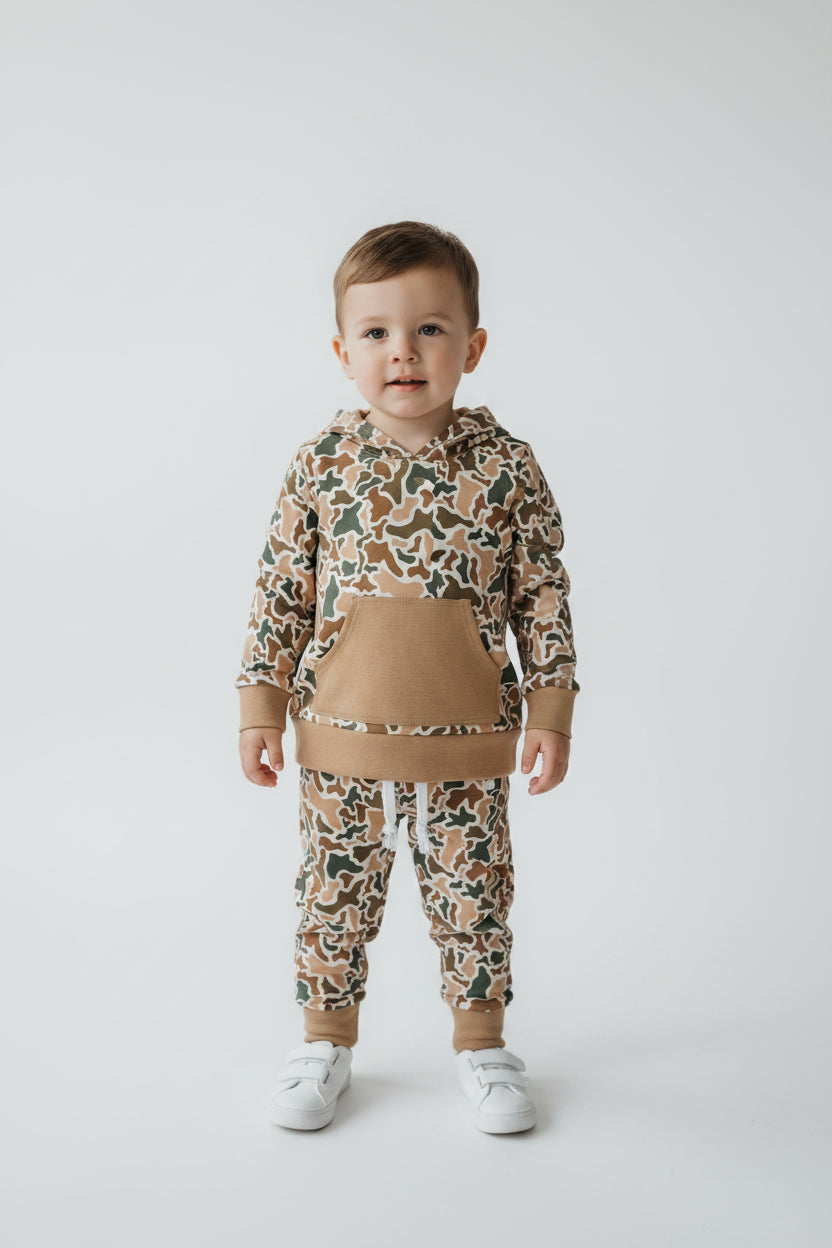 brown camo hoodie joggers set fall boys outfit