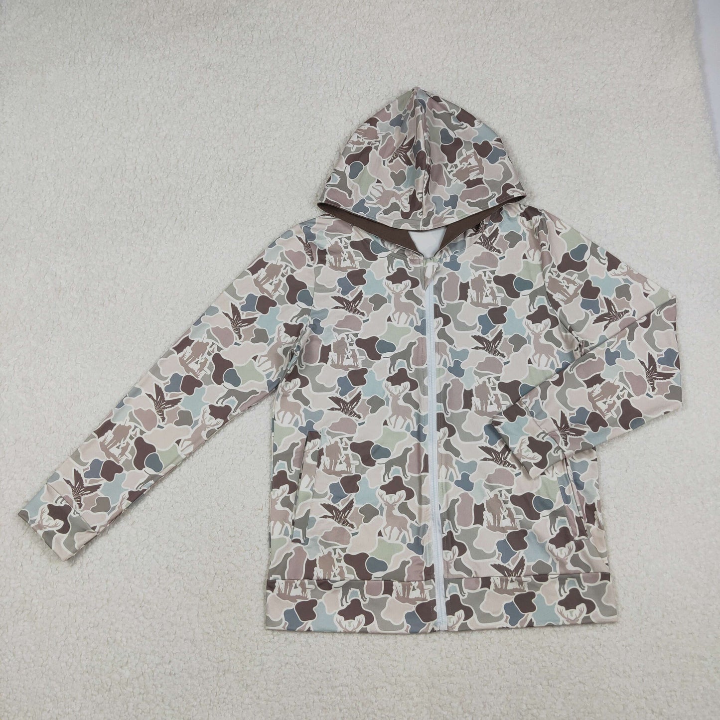 BT1392 Adult Men Dogs Ducks Hunting Camo Pockets Zipper Hoodies Jackets D 1030