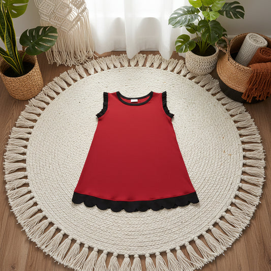 solid dark red black scallop dress
