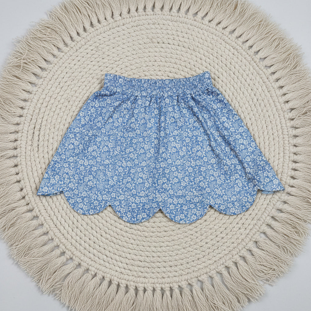 white floral on blue athletic scallop skort girl skirt