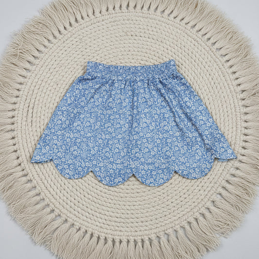 white floral on blue athletic scallop skort girl skirt