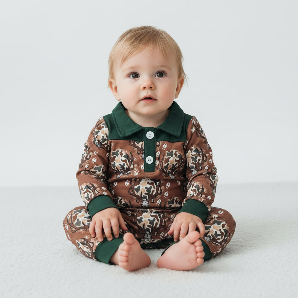 boys deer pattern romper for fall