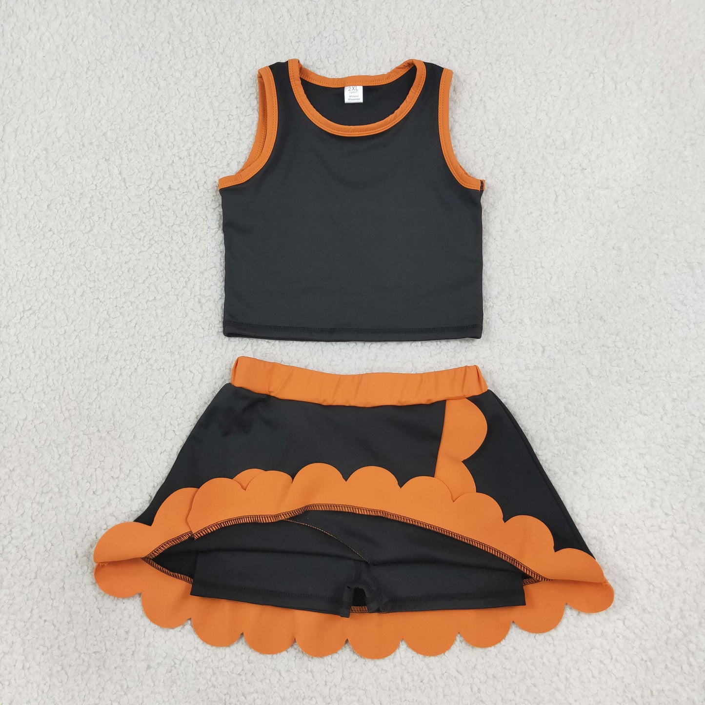 solid black and orange scallop athletic skort outfit girls clothes