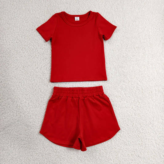 solid red athletic shorts set sports yoga toddler girl clothing