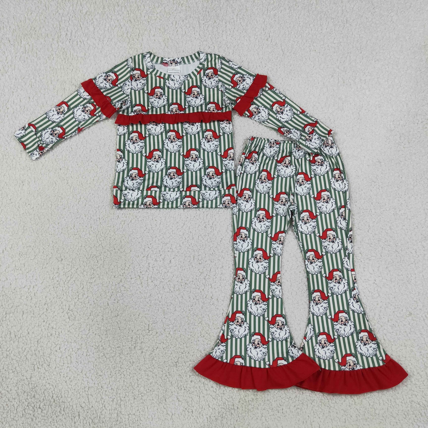 green striped santa print ruffle belle outfit
