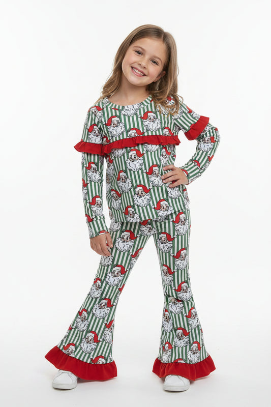 green striped santa print ruffle belle outfit