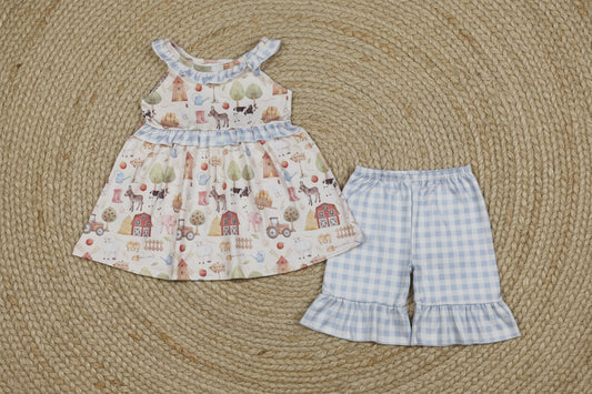 sleeveless farm shorts set summer toddler girl clothing