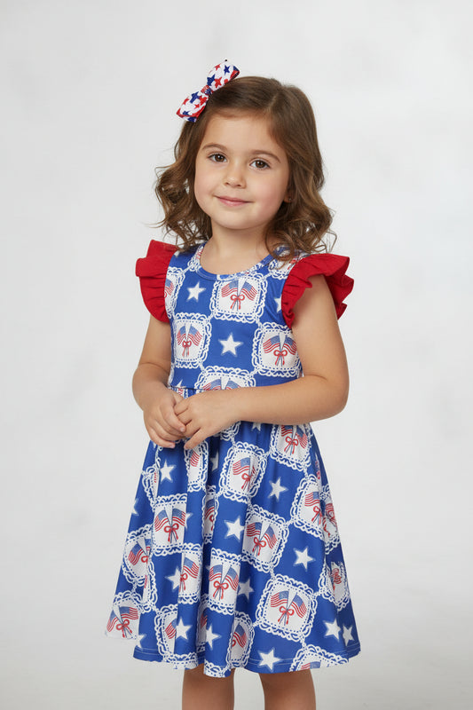 flutter sleeve 4th of july usa flag stars twirl dress