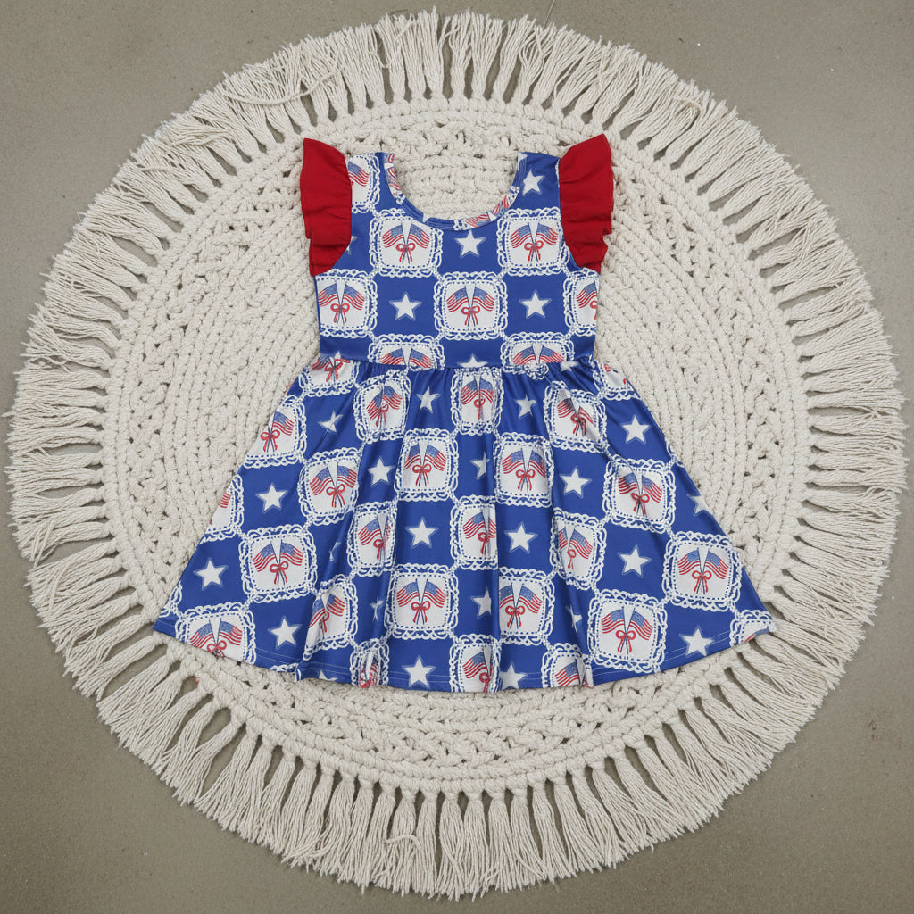 flutter sleeve 4th of july usa flag stars twirl dress