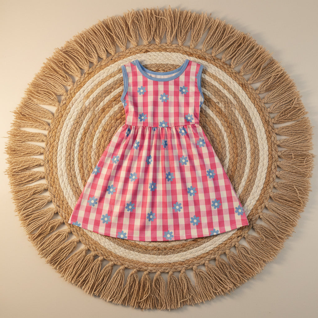 hot pink plaid floral backless dress