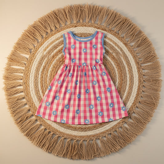 hot pink plaid floral backless dress