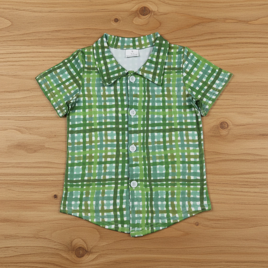 St Patrick green plaid button down t-shirt
