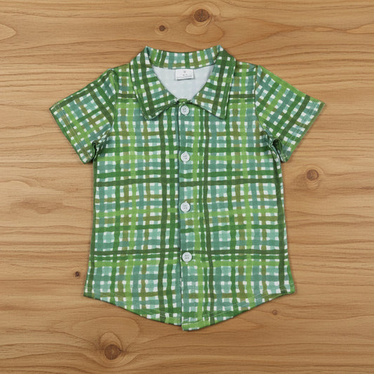 St Patrick green plaid button down t-shirt