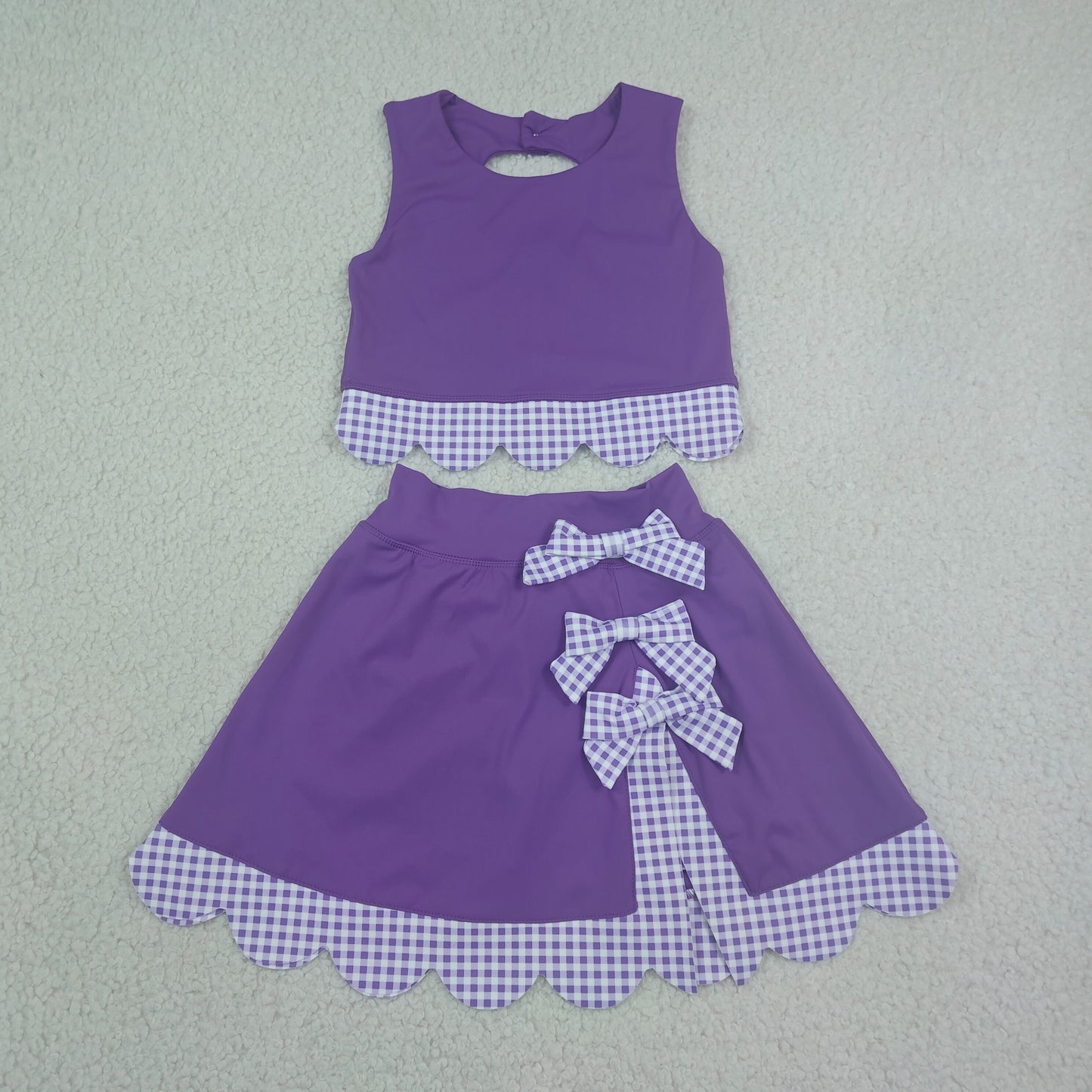 purple gingham scallop athletic skort outfit girls clothes