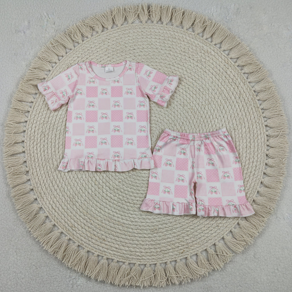 strawberry patchwork ruffle shorts set summer girl clothing