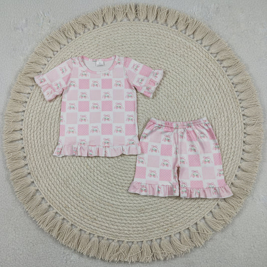 strawberry patchwork ruffle shorts set summer girl clothing
