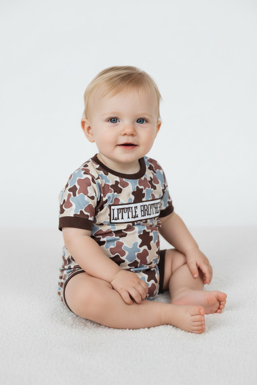 SR3986 little brother embroidery camo romper baby boy clothes
