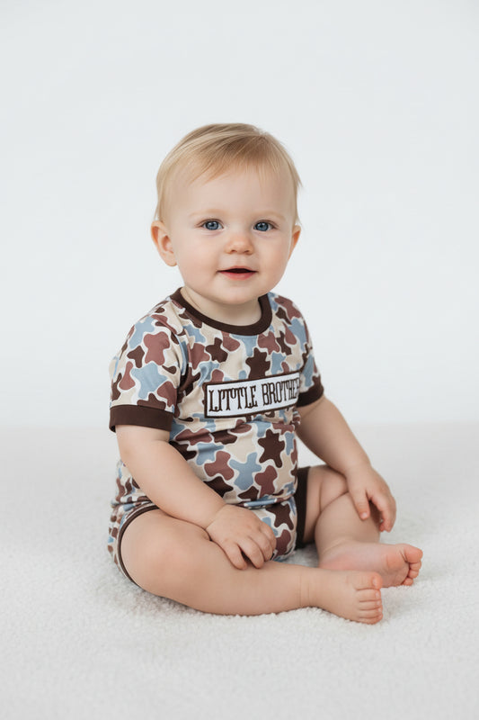 SR3986 little brother embroidery camo romper baby boy clothes