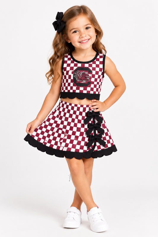 gamecock maroon check scallop athletic skort outfit girls clothing