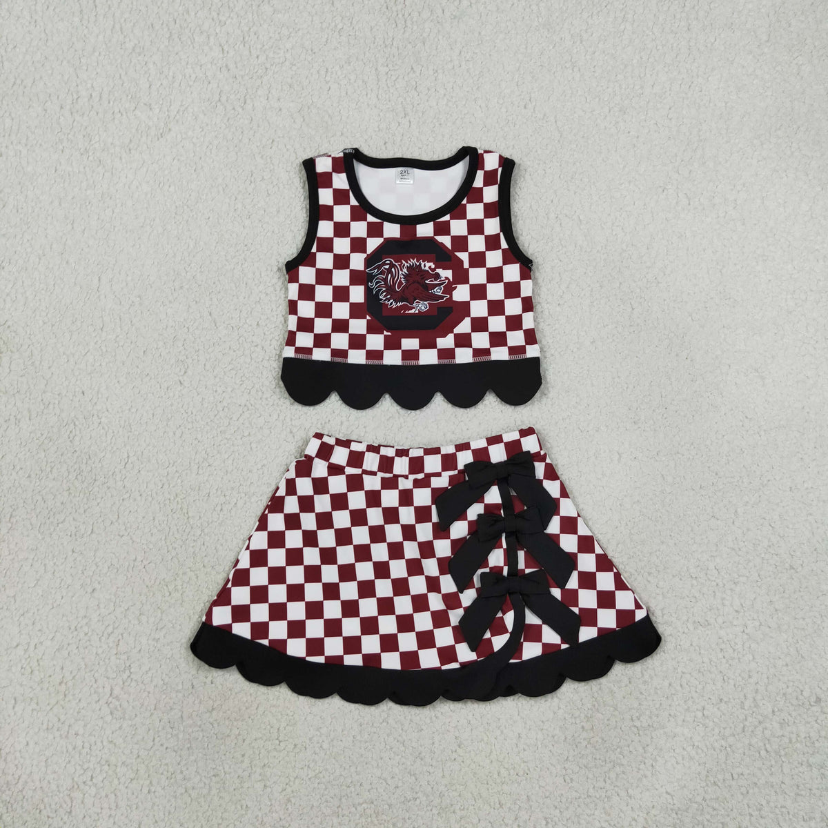 gamecock maroon check scallop athletic skort outfit girls clothing