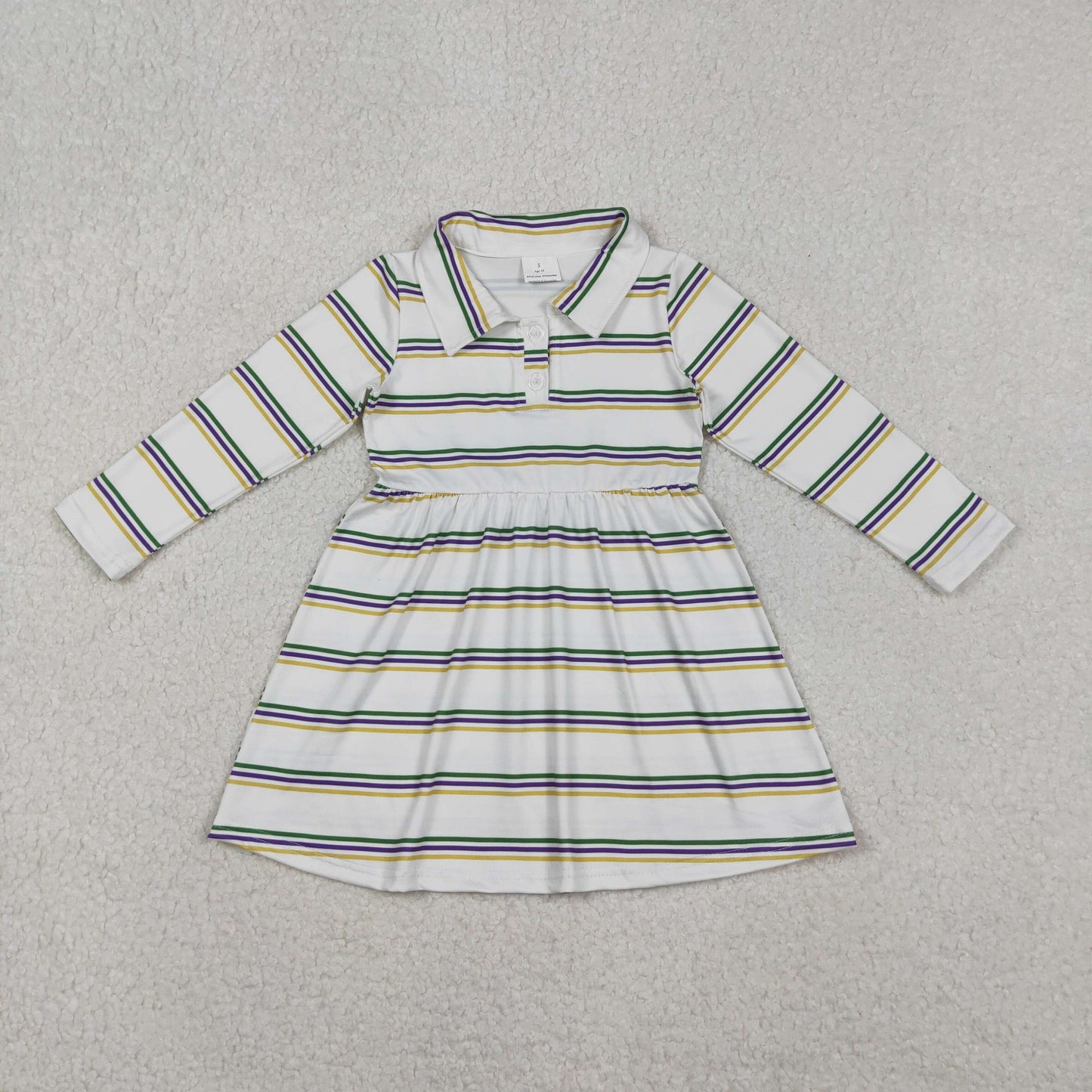 GLD1331 Baby Girls Pink Yellow Green Stripes Button Mardigras Knee Length Dresses D 1030
