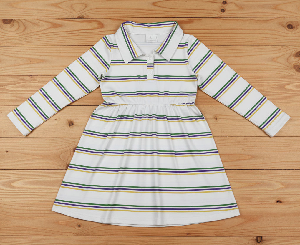 purple green gold mardi gras stripes collared dress