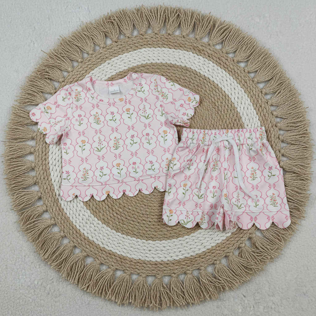 garden preppy pink scallop shorts set in flower