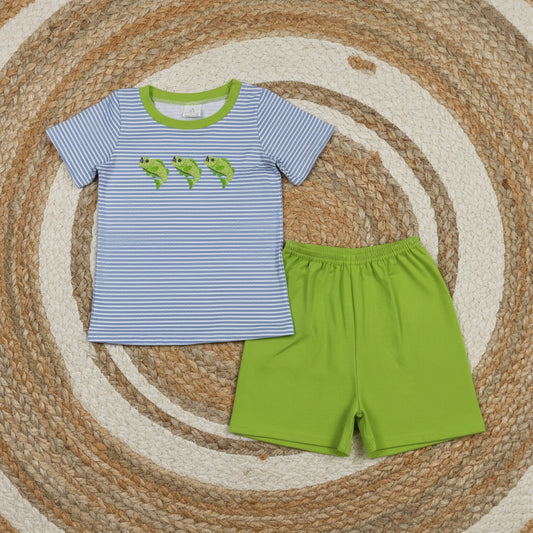 fish embroidery boy shorts set kids clothes