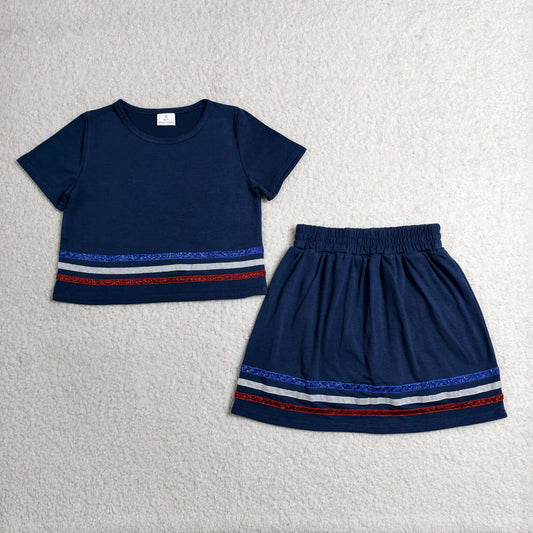 navy blue glitter striped skort set girls clothing