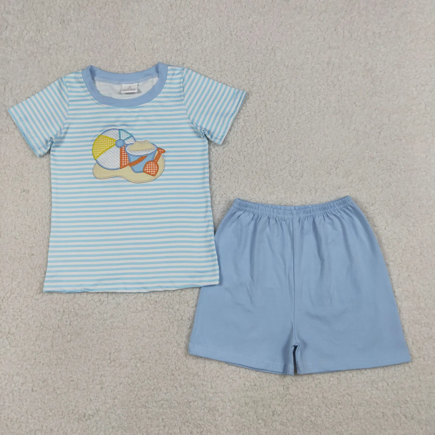 Sibling boys and girls embroidery beach days shorts set