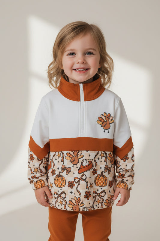 long sleeve turkey print zipper up camo pullover