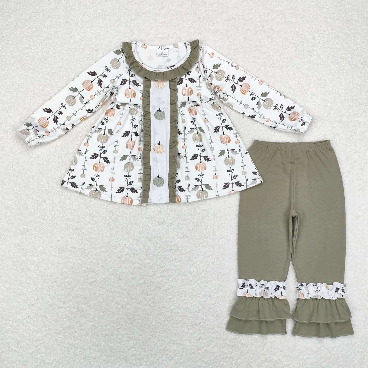 GLP1499 Pumpkin Leaf Lace White and Green Long Sleeve Pants Set