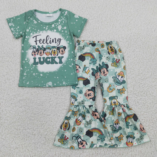 feeling lucky st patrick cartoon bell bottom outfit