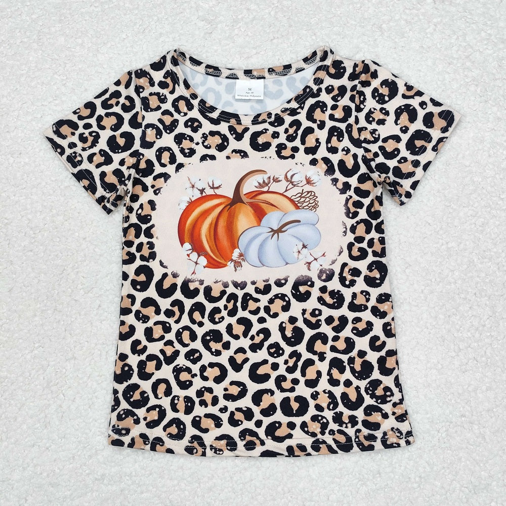 GT0688   Baby Girls Leopard Pumpkins Short Sleeve Tee Shirts Tops