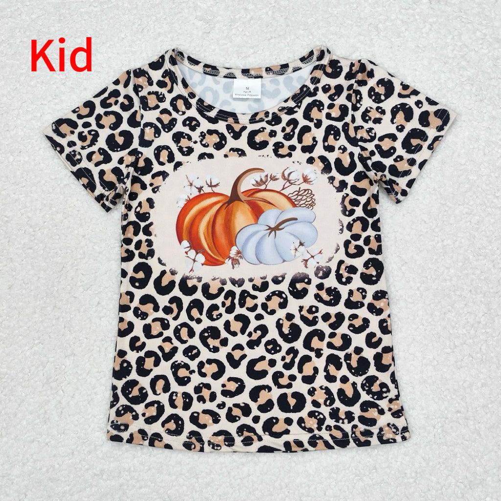 GT0688   Baby Girls Leopard Pumpkins Short Sleeve Tee Shirts Tops