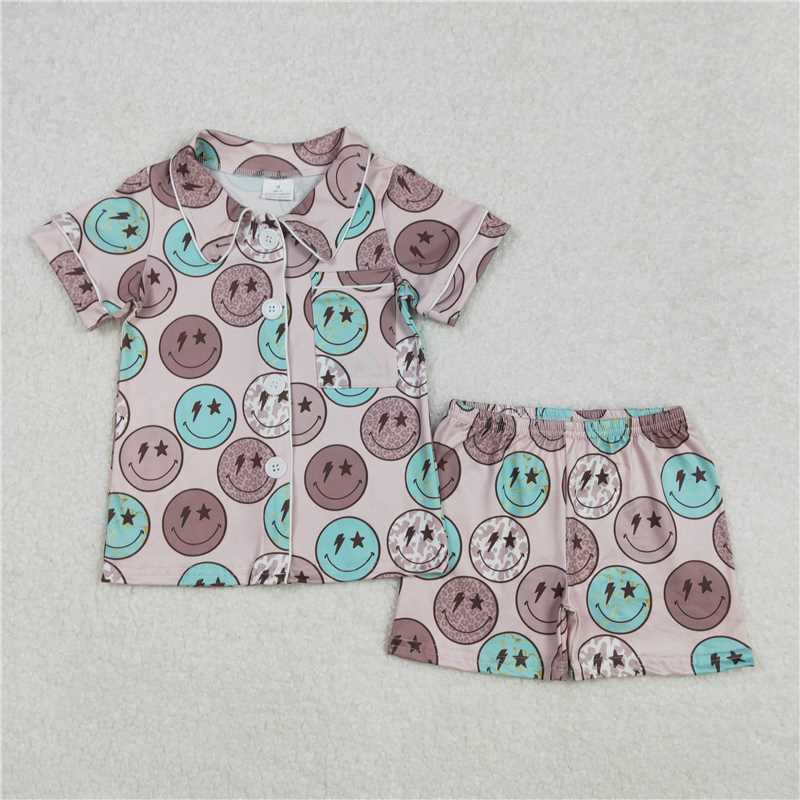 D 3.1 Match Mommy and me Family Baby Girls Women Blue Smile Buttons Shirts Shorts Pajamas