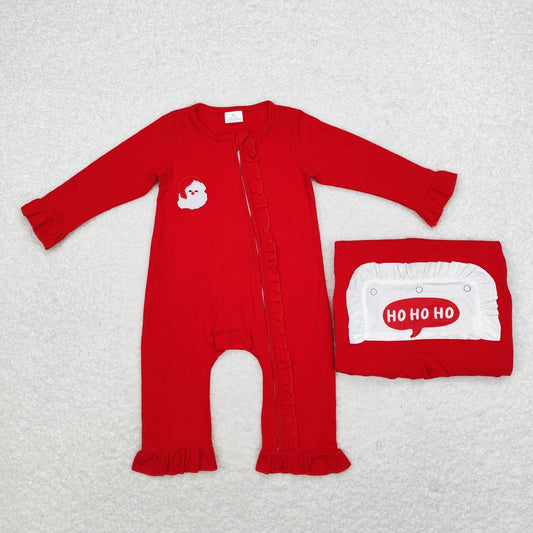 LR1668 Embroidered Santa Claus Lace Red Zipper Long Sleeve Bodysuit