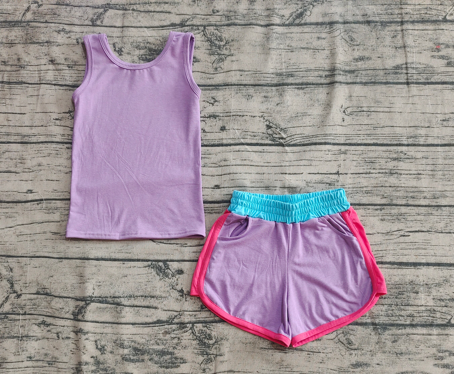 presale  GSSO2506 Solid blue and purple sleeveless contrast shorts yoga set D 4.8