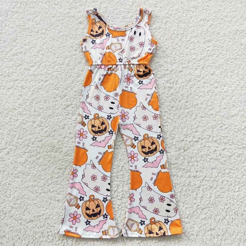 SR0410  Ghost Blossom Bat Pumpkin White Onesie Bodysuit