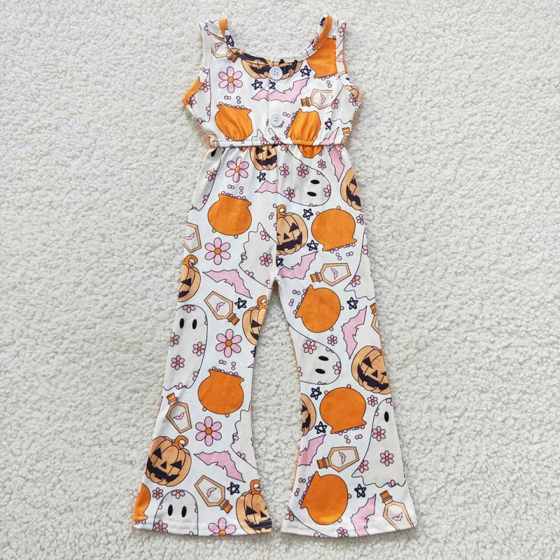 SR0410  Ghost Blossom Bat Pumpkin White Onesie Bodysuit
