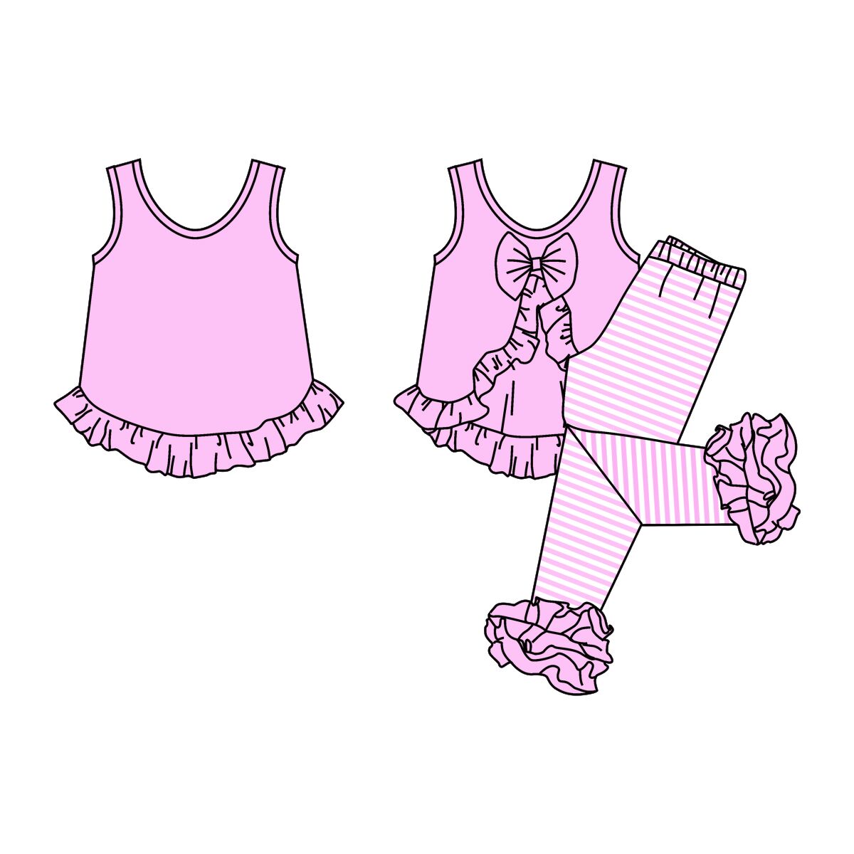 GSPO0507 Girls Pink Lace Stripe Tank Top Trousers Set