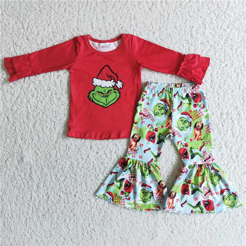 6 C9-25 Cartoon red top flared pants suit